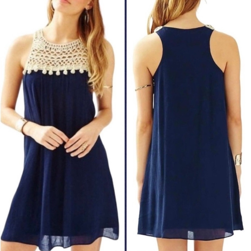 LILLY PULITZER Elegant Navy Blue Crochet Dress
